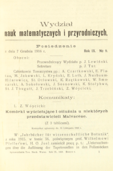 Sprawozdania z Posiedzeń Towarzystwa Naukowego Warszawskiego. Wydział III, Nauk Matematycznych i Przyrodniczych. Rok IX. No 9.