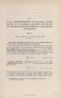 Sulla determinazione di soluzioni particolari di un sistema canonico quando se ne conosce qualche integrale o relazione invariante: NOTA I. « Rend. Acc. Lincei », s. 5ª, vol. X (1˚ sem. 1901), pp. 3-9