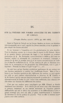 Sur la th&eacute;orie des formes associ&eacute;es de MM. Clebsch et Gordan