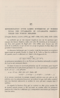 D&eacute;termination d'une limite sup&eacute;rieure au nombre total des invariants et covariants irr&eacute;ductibles des formes binaires
