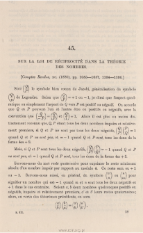 Sur la loi de réciprocité dans la théorie des nombres