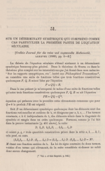 Sur un déterminant symétrique qui comprend comme cas particulier la premiére partie de l'équation séculaire