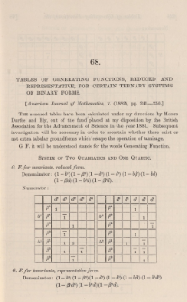 Tables of generating functions, reduced and representative, for certain ternary systems of binary forms