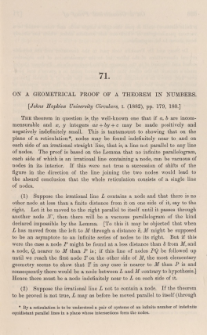 On a geometrical proof of a theorem in numbers