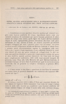 Sopra alcune applicazioni della rappresentazione analitica delle funzioni del Prof. Mittag-Leffler