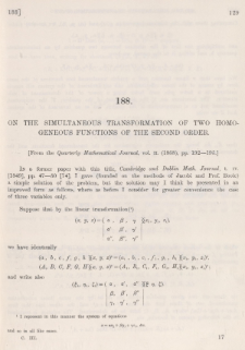 On the Simultaneous Transformation of Two Homogeneous Functions of the Second Order