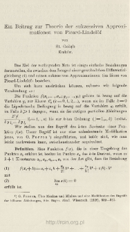 Ein Beitrag zur Theorie der sukzessiven Approximationen von Picard-Lindelöf