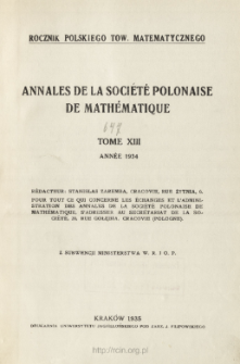Annales de la Société Polonaise de Mathématique T. 13 (1934), Table of cocntents and extras