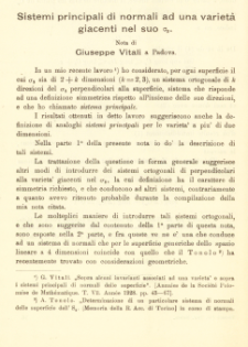 Sistemi principali di normali ad una variet&agrave; giacenti nel suo &sigma;2