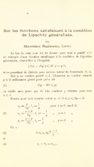 Sur les fonctions satisfaisant &agrave; la condition de Lipschitz generalis&eacute;e