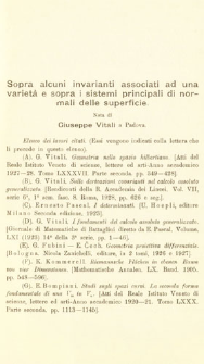 Sopra alcuni invarianti associati ad una variet&agrave; e sopra i sistemi principali di normali delle superficie