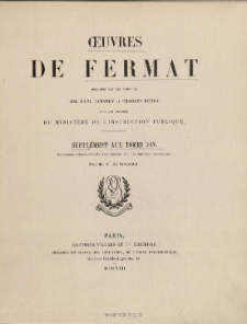 Oeuvres de Fermat : supplément aux tomes I-IV, spis i dodatki