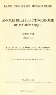 Annales de la Soci&eacute;t&eacute; Polonaise de Math&eacute;matique T. 8 (1929), Table of contents and extras