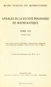 Annales de la Société Polonaise de Mathématique T. 8 (1929), Table of contents and extras
