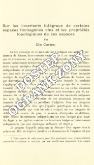 Sur les invariants int&eacute;graux de certains espaces homog&egrave;nes clos et les propri&eacute;t&eacute;s topologiques de ces espaces