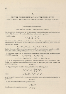 On the connexion of Quaternions with Continued Fractions and Quadratic Equations (1851-2)