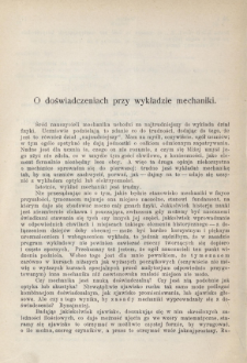 O doświadczeniach przy wykładzie mechaniki
