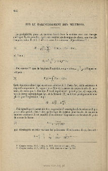 Sur le rallentissement des neutrons, C. R. Acad, Sci., 1942, 214, 889