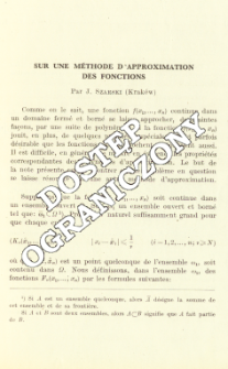 Sur une m&eacute;thode d'approximation des fonctions