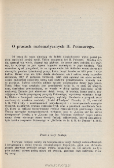 O pracach matematycznych H. Poincar&eacute;go