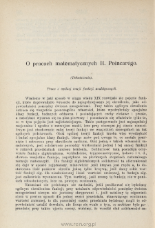 O pracach matematycznych H. Poincarégo (dokończenie)