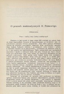 O pracach matematycznych H. Poincar&eacute;go (dokończenie)