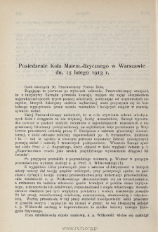 Posiedzenie Koła Matem.-fizycznego w Warszawie dn. 15 lutego 1913 r.