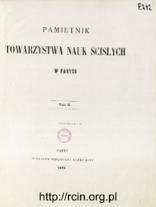 Pamiętnik Towarzystwa Nauk Ścisłych w Paryżu T. 2 (1872), Spis treści i dodatki