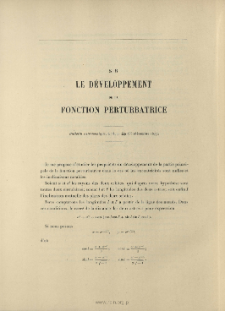 Sur le d&eacute;veloppement de la fonction perturbatrice ( Bull. astron., T. 14, 1897, p. 449-466 )