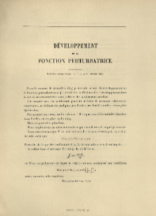 D&eacute;veloppement de la fonction perturbatrice ( Bull. astron., t. 15, 1898, p. 70-71)