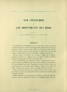 Sur l'&eacute;quilibre et les mouvements des mers ( j. Math., 5e s&eacute;rie, t. 2, 1896, p. 57-102)