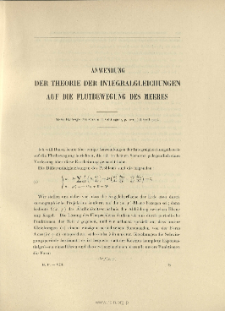Anwendung der Theorie des Integralgleichungen auf die Flutbewegung des Meeres ( Sechs Vortrage, Univ. de Gottingue, 1909, p. 12-19)