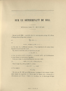 Sur le d&eacute;terminant de Hill ( Bull. astron., t. 17, 1900, p. 134-143)