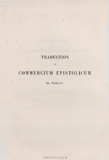 Traduction du commercium epistolicum de Wallis