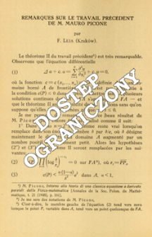 Remarques sur le travail pr&eacute;c&eacute;dent de M. Mauro Picone