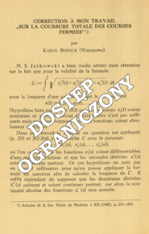 Correction &agrave; mon travail "Sur la courbure totale des courbes ferm&eacute;es"