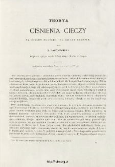 Teorya ciśnienia cieczy na ściany płaskie i na ściany krzywe