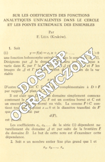 Sur les coefficients des fonctions analytiques univalentes dans le cercle et les points extremaux des ensembles