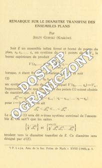 Remarque sur le diam&egrave;tre transfini des ensembles plans