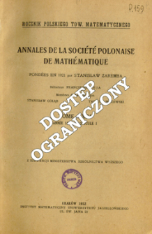 Annales de la Société Polonaise de Mathématique T. 24 (1951), Fascicule I, Spis treści i dodatki