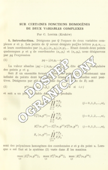 Sur certaines fonctions homog&egrave;nes de deux variables complexes