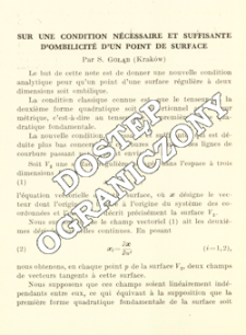 Sur une condition n&eacute;cessaire et suffisante d'ombilicit&eacute; d'un point de surface
