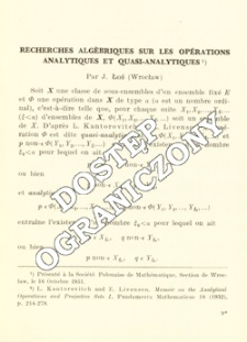 Recherches alg&egrave;briques sur les op&eacute;rations analytiques et quasi-analytiques