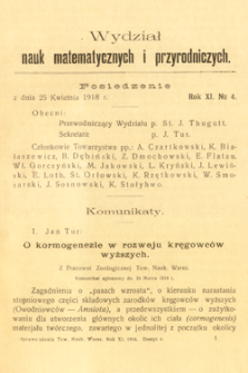 Sprawozdania z Posiedzeń Towarzystwa Naukowego Warszawskiego, Wydział III, Nauk Matematycznych i Przyrodniczych. Rok XI. No 4.