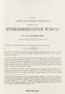 Dow&oacute;d jednego zasadniczego twierdzenia odnoszącego się do hypergeometrycznych funkcyi