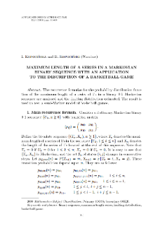 Maximum length of a series in a Markovian binary sequence with an application to the description of a basketball game