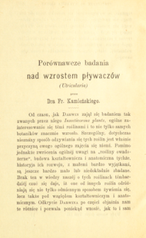 Por&oacute;wnawcze badania nad wzrostem pływacz&oacute;w (Utricularia)