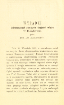Wypadki jednorocznych pomiar&oacute;w chyżości wiatru w Krakowie