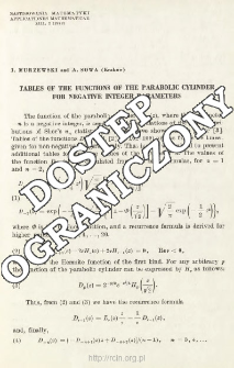 Tables of the functions of the parabolic cylinder for negative integer parameters