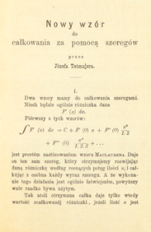 Nowy wzór do całkowania za pomocą szeregów